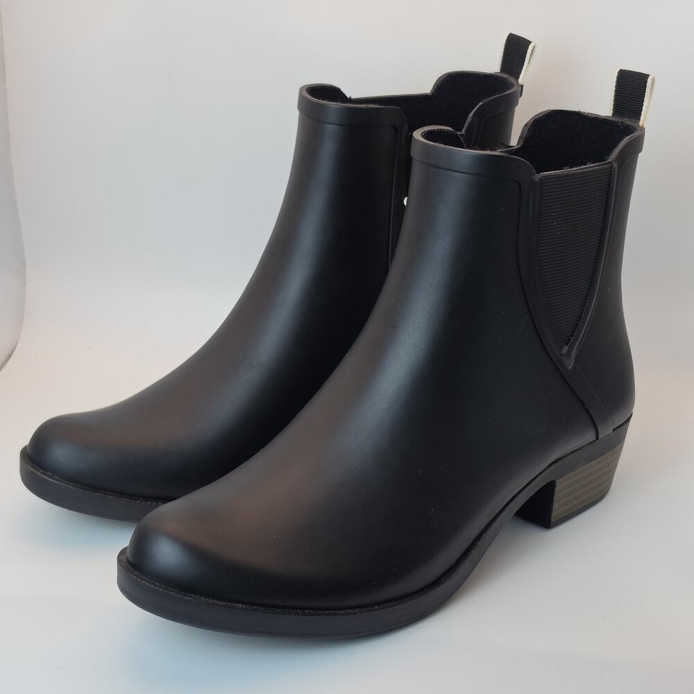 Lucky Brand Women's Size 7 Black Rubber Chelsea Rain Ankle Boots Zip Low Heel